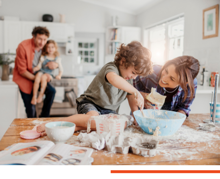 happy family saving money