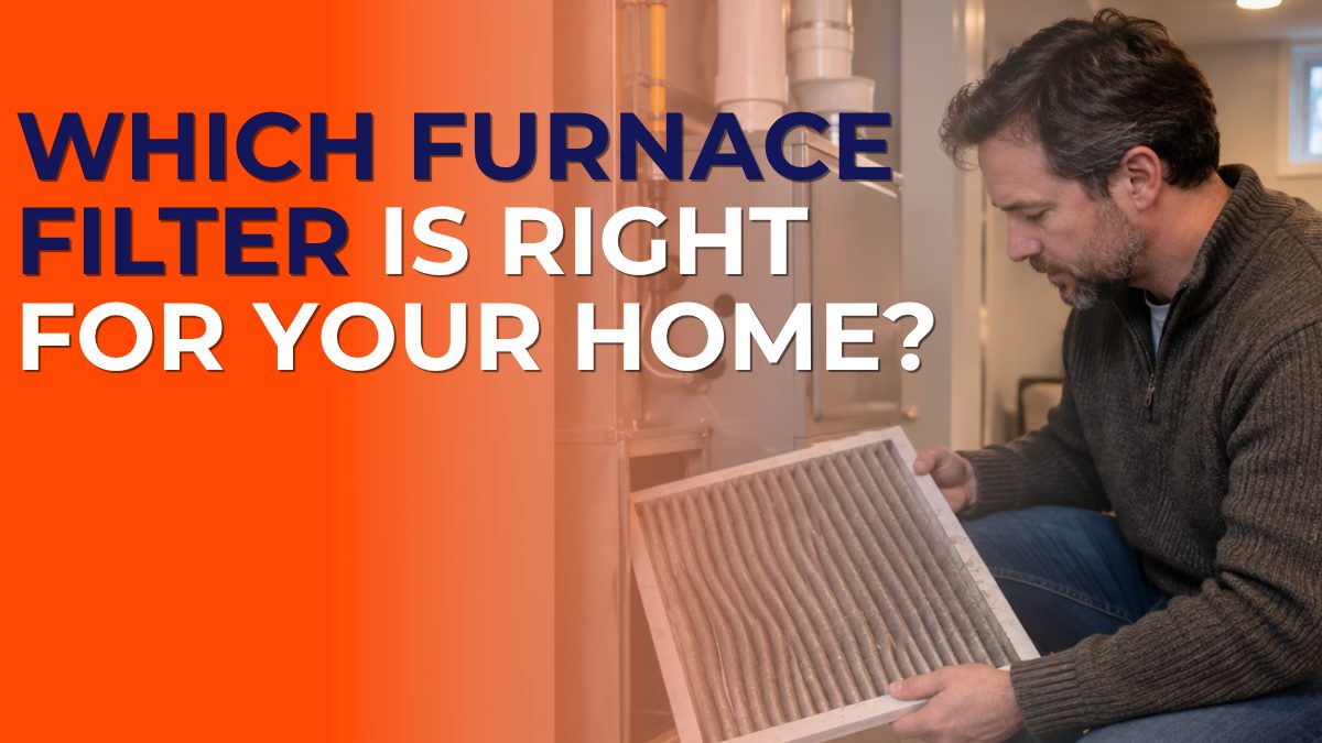 Homeowner pulling a dust-loaded filter from a furnace in a Central Iowa basement